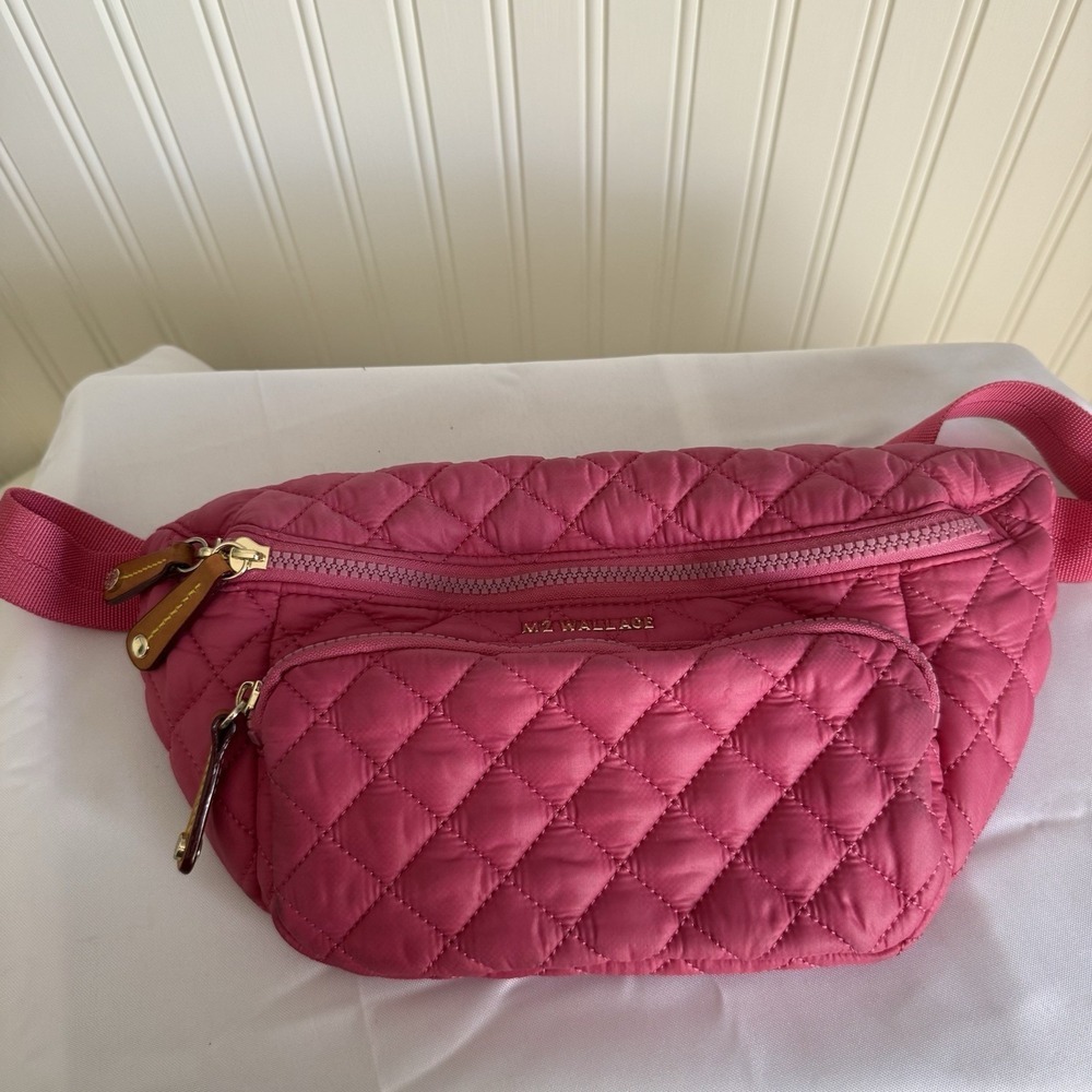 MZ Wallace Zinnia Pink Metro Quilted Sling Fanny Pack Belt Bag Handbag Purse